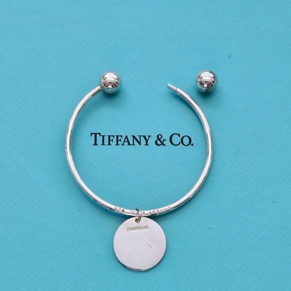 RARE Vintage Tiffany & Co. Hardwear Ball Twist Silver Wire Cuff Bracelet w Charm - Picture 1 of 8
